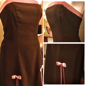 Brown Strapless dress w/ pink satin embellishment